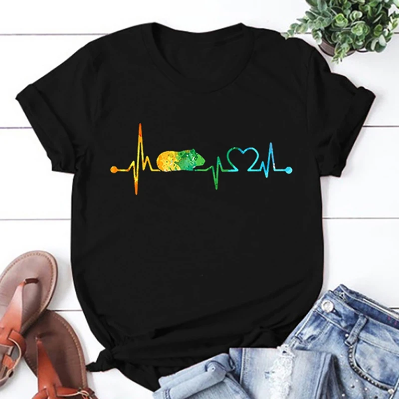 

New Guinea Pig Heartbeat Printing T Shirts Fashion Womens Summer Cool Short Sleeve Tops Tee Shirts