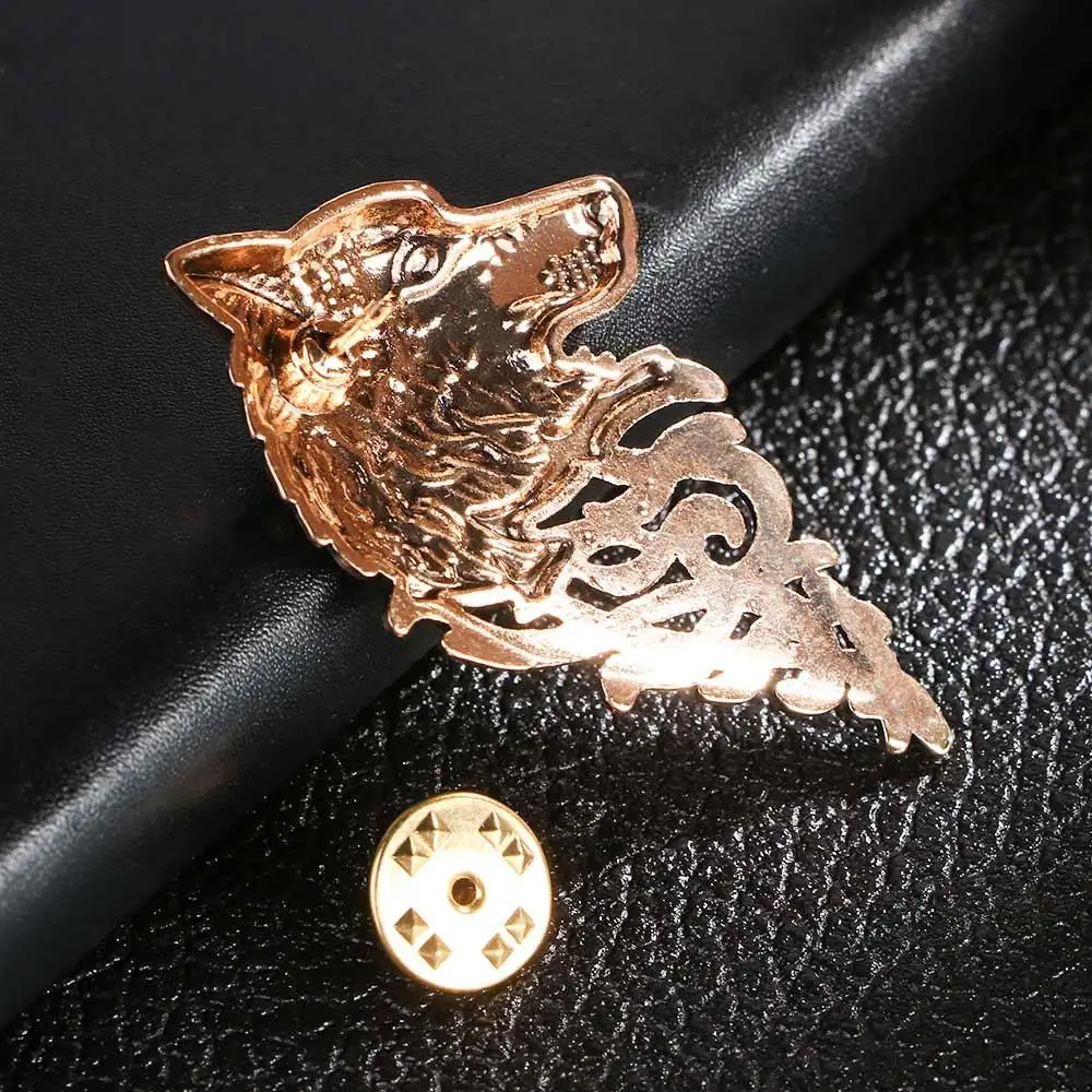 Lovely Retro Nordic Bronze Stick Shirt Accessory Suit Accessory Black Brooch Badge Lapel Pin Wolf Head