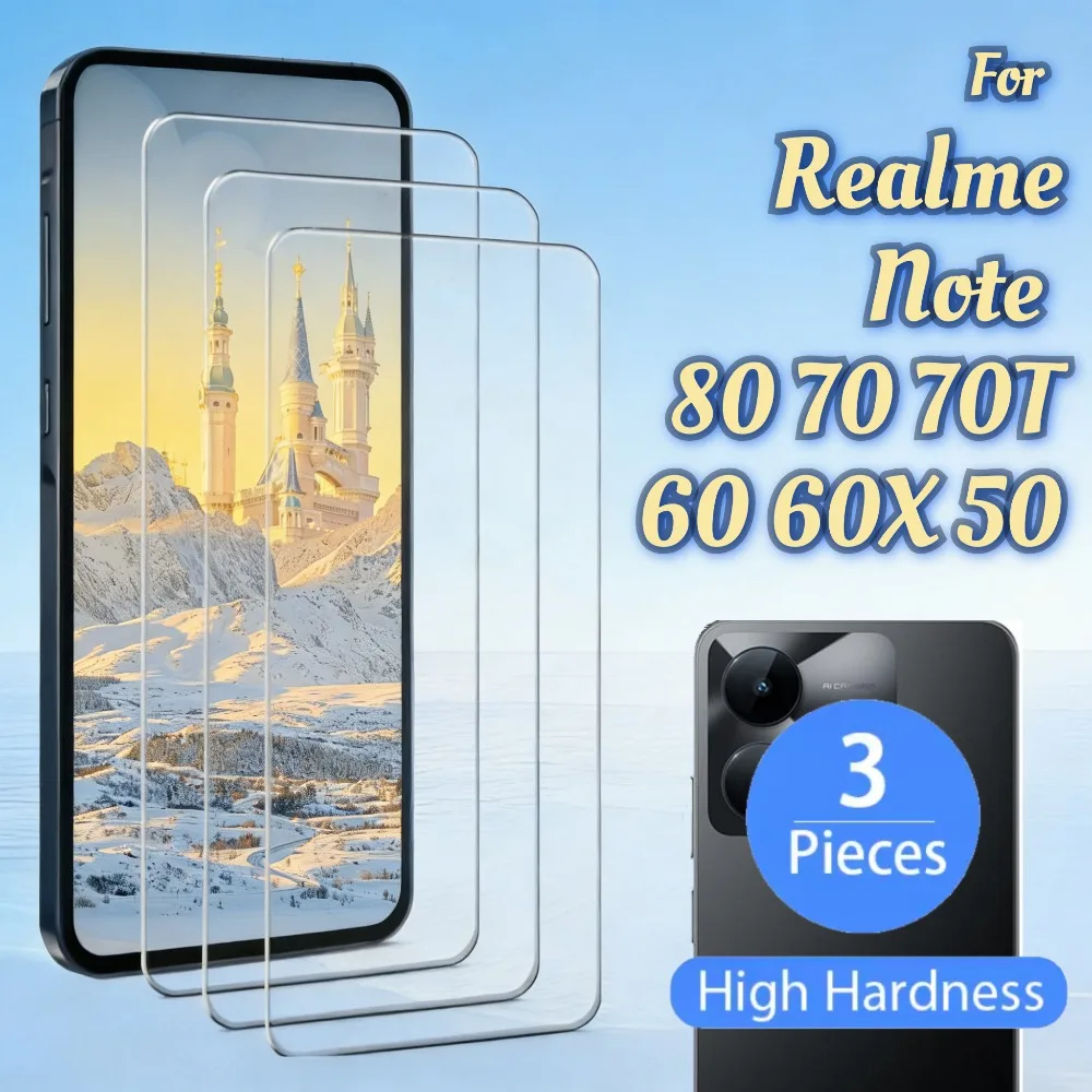 

3 шт., пленки из закаленного стекла с твердостью 9H для Realme 50, 60, 60X, защитные пленки для экрана, ультрапрозрачные HD-пленки для Realme Note 80, 70T, 70