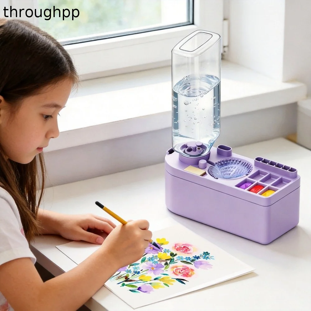 450ml/15.2fl.oz Paint Brush Cleaner Rinse Cup 5 Brush Storage Holes Sponge & Friction Pad Watercolor Brush Washer with Palette