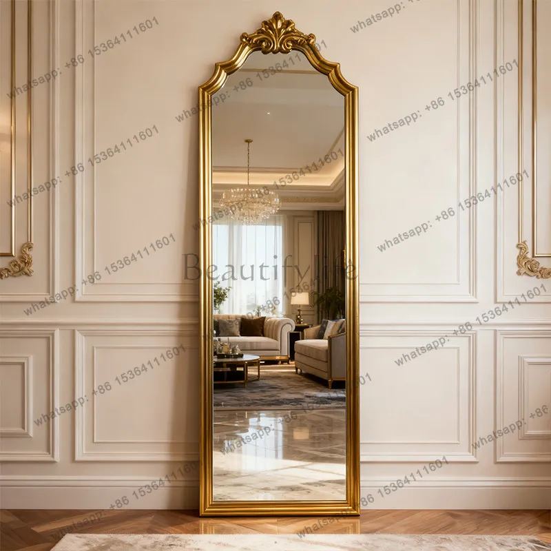 French narrow long full-length dressing mirror wooden simple floor-to-ceiling home bedroom retro cloakroom fitting mirror