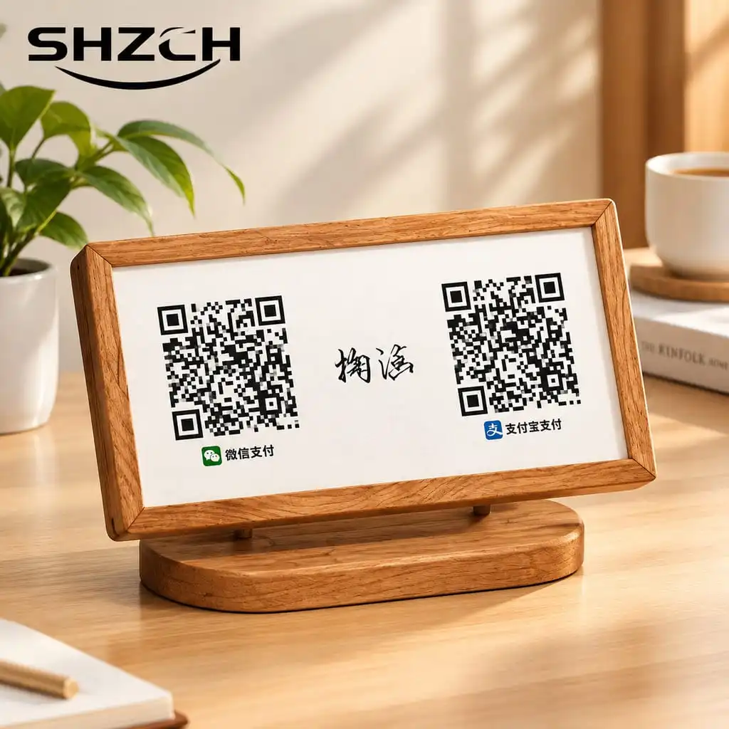 Premium Walnut Wood Code Stand Alipay WeChat Payment Holder Luxury Cafe Countertop Display Handcrafted Money Collection Plate