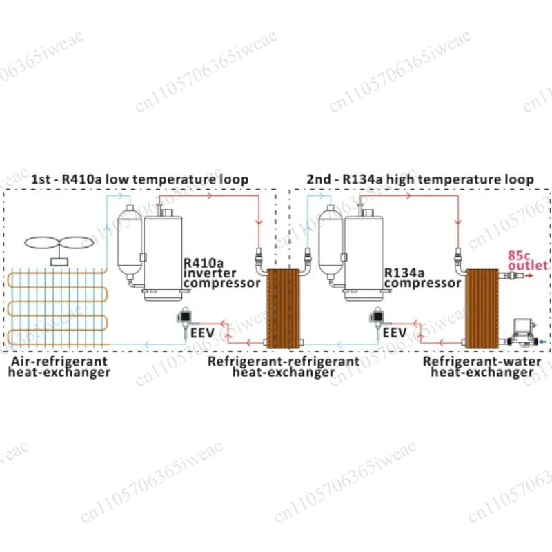Split Type Two-Stage High Temperature Heat Pump 80℃ Variable Frequency Industrial Heating Equipment