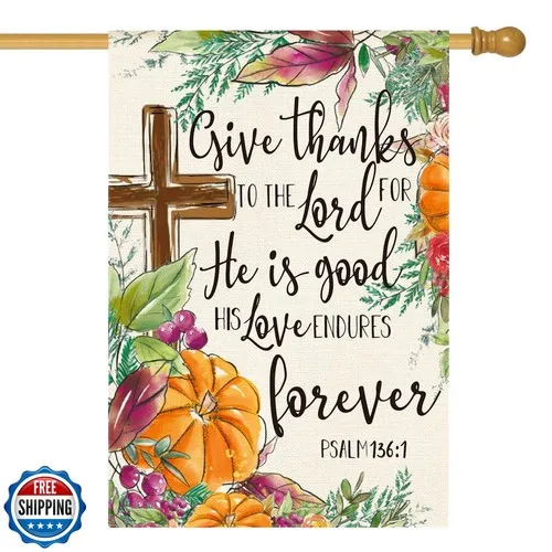 AVOIN colorlife Fall Thanksgiving House Flag 28x40 Inch Double Sided, Give Th JJE DDI GGX