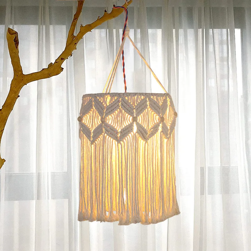 Boho Light Cover Woven Lampshade Tapestry Lamp Covers & Shades Macrame Wall Hanging Room Home Decor for Household Chandeliers