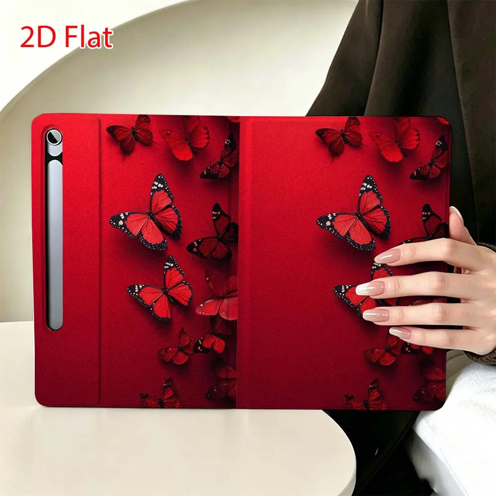 Red butterfly pattern Soft For Samsung Galaxy Tab S11 S10 S9 S8 S7 S6 A9 A8 A11 Lite FE Plus Pen Tray Tablet Case