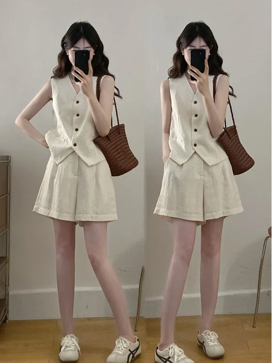 

plus Size Fashion Set Summer High-End Sensation Money-Old Style Meat-Covering Slimming Vest Shorts Two-Piece Set Women