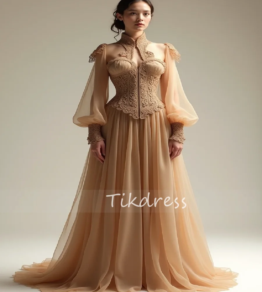 

Norse Mythology Sorceress Prom Dress 2025 Enchanted Long Sleeve Lace Evening Dresses Lace Celtic Tudor Formal Party Customized