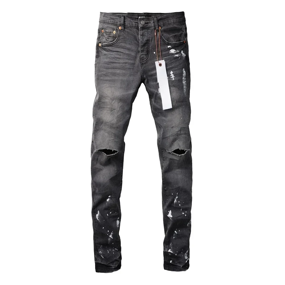 2024ss New Purples jeans Men with High street distressed dual tone wash Repair Low Rise Skinny Denim brands pants