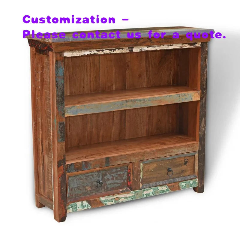 custom.Modern Vintage Wood Metal Bookshelf with Simple Steel Stainless Frame Solid Wood Low Bookcase Dining Stylish Book She