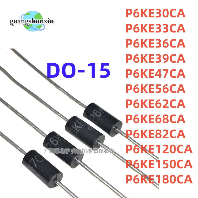 50PCS TVS Diode P6KE30CA P6KE33CA P6KE36CA P6KE39CA P6KE47CA P6KE56CA P6KE62CA P6KE68CA P6KE82CA P6KE120CA P6KE150CA P6KE180CA