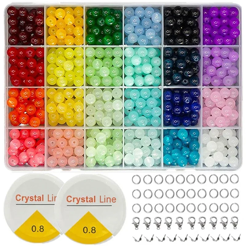 

24 цвета/1 коробка 8 мм стеклянные круглые бусины DIY браслет ожерелье ювелирные аксессуары (случайный цвет)