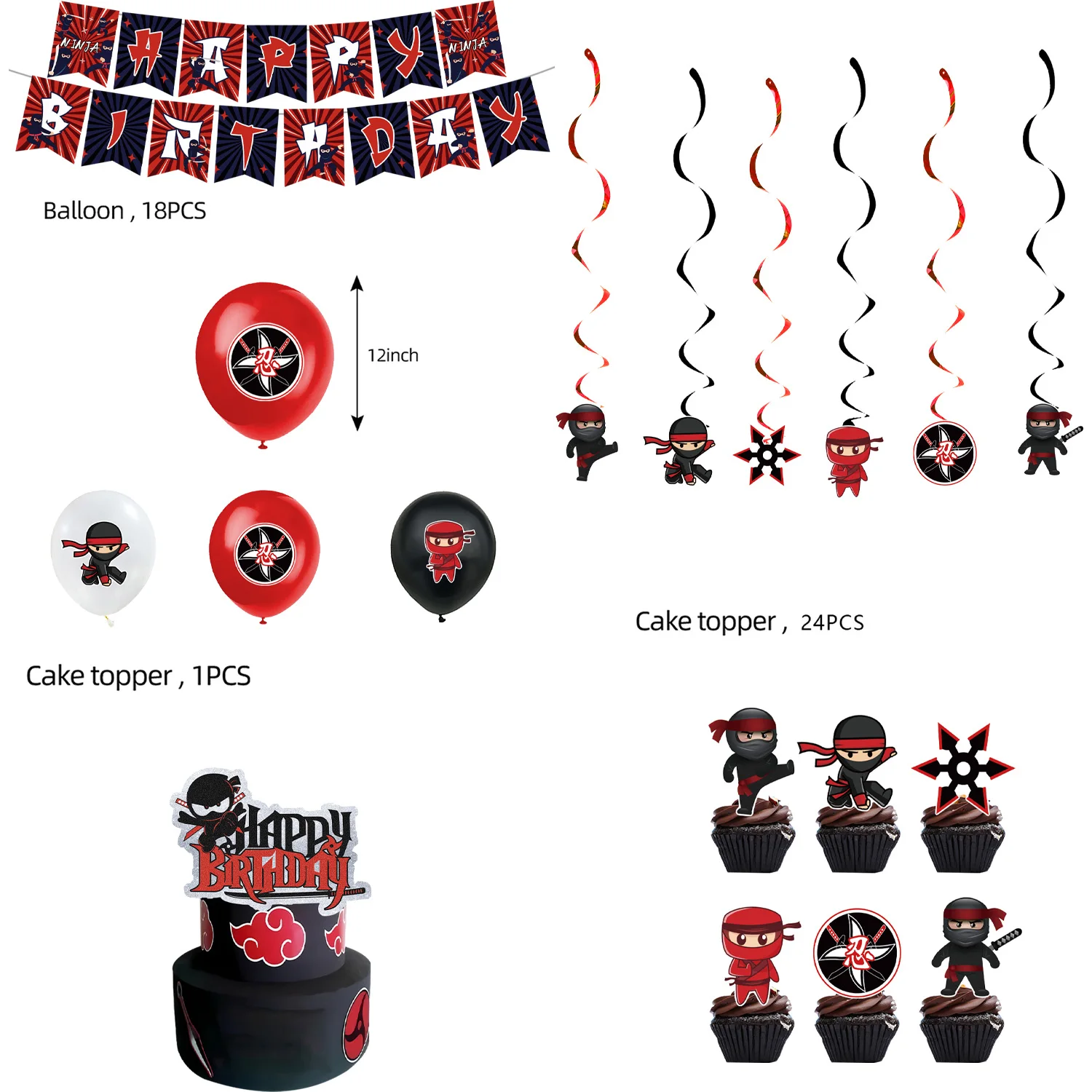 Ninja Geburtstag Party Dekoration Geschirr Tasse Teller Serviette Luftballons Tischdecke Kuchen Happy Kid Baby Shower Boy Party Supplie Set – Detail 10