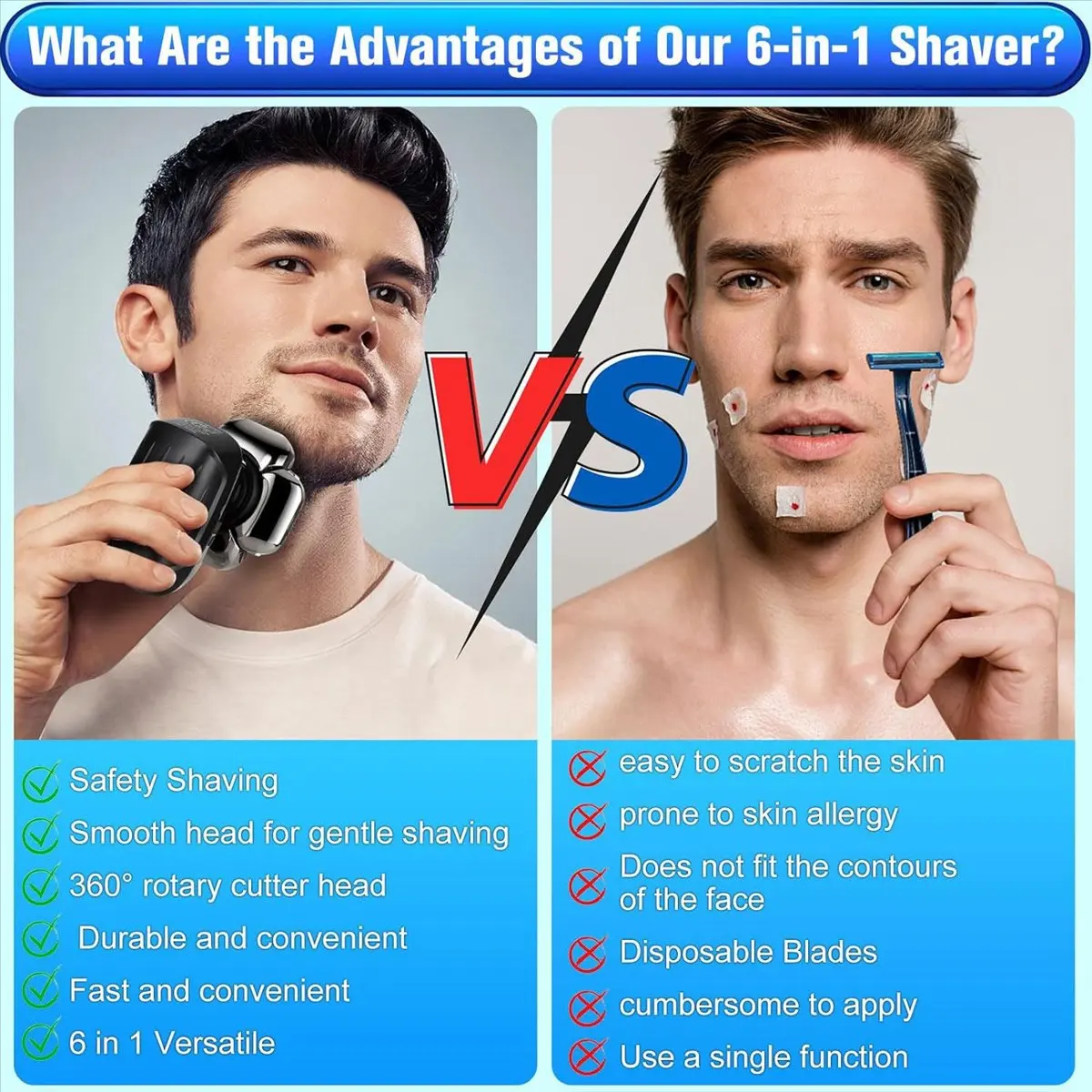 A64K Head Shaver, 9D Electric IP67 Waterproof Men's Rotary Head Beard Shaver with LED Display, Electric Shaver for Men