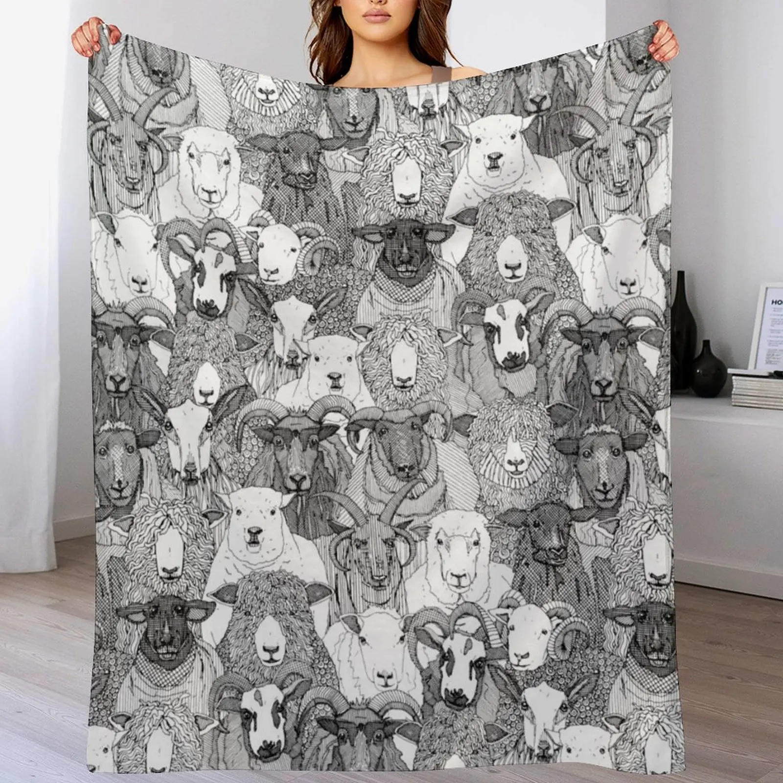 

just sheep black white Throw Blanket Stain Resistant Cozy Warm Blanket