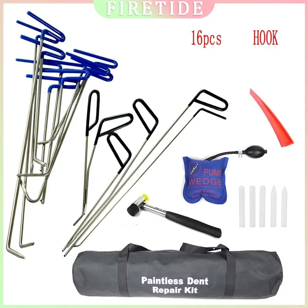 16 Pcs Car Dent Repair Kit, Auto Body Dent Removal Tool Set with Dent Puller Hook & Pry Bar, Alloy Steel