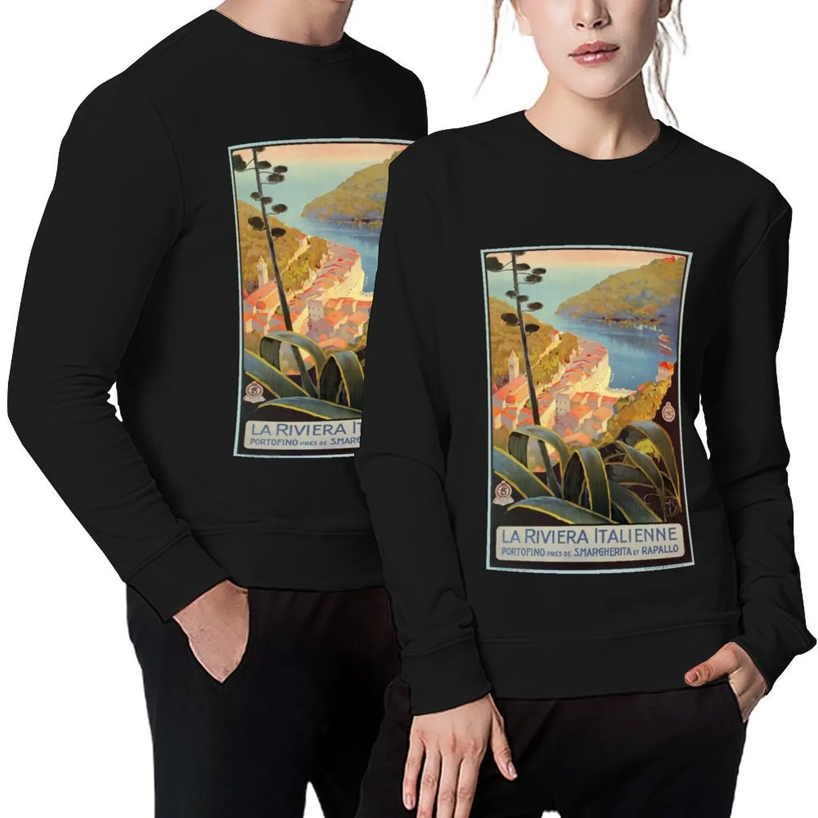 

Vintage Italian Riviera Travel Portofino Pullover blouse japanese style korean clothes men wear hoody