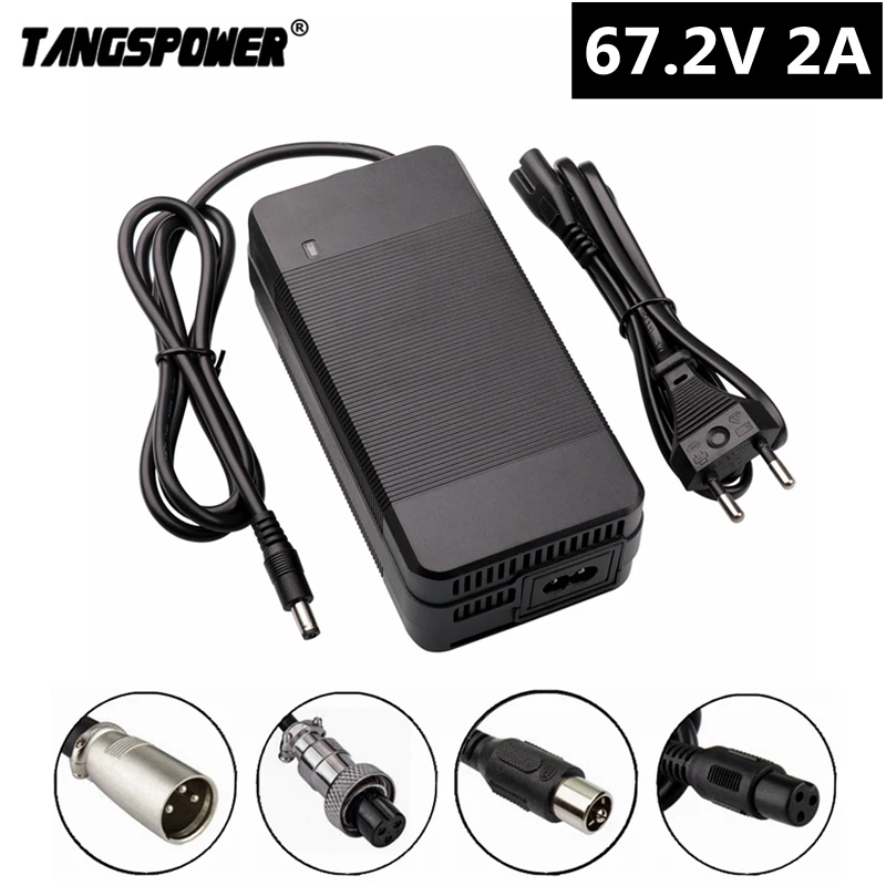 TANGSPOWER-cargador de batería de litio para bicicleta eléctrica, paquete de batería de iones de litio de 67,2 V, 2A, 16S, 60V, con ventilador