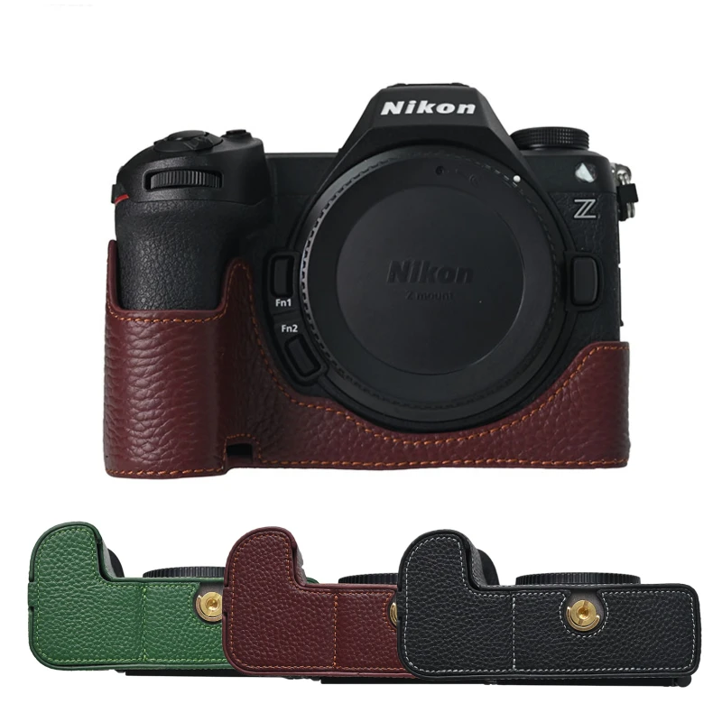 For Nikon Z6III Camera Bag Bottom Case Genuine Leather Half Body Cover for Nikon Z6 III Z63 Base with Battery Openning