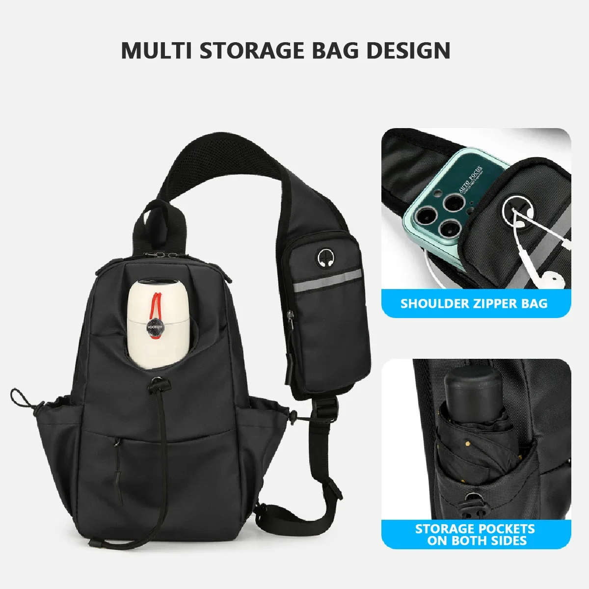 Mochila para acampar al aire libre, hombro inclinado, deportes de ocio, bolsa de pecho impermeable, adecuada para hombres y mujeres