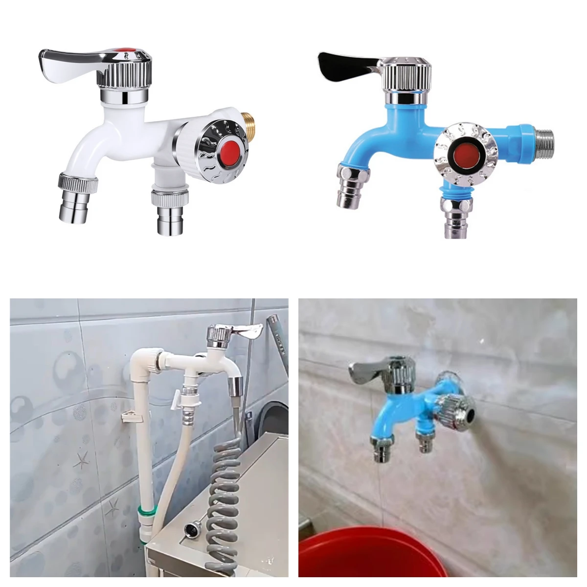 Kitchen Dual-Control ABS Faucet 1/2" Threaded Connection Water Saving Bathroom Shower Tap Washing Machine Dual-Use Splicer 1Pc