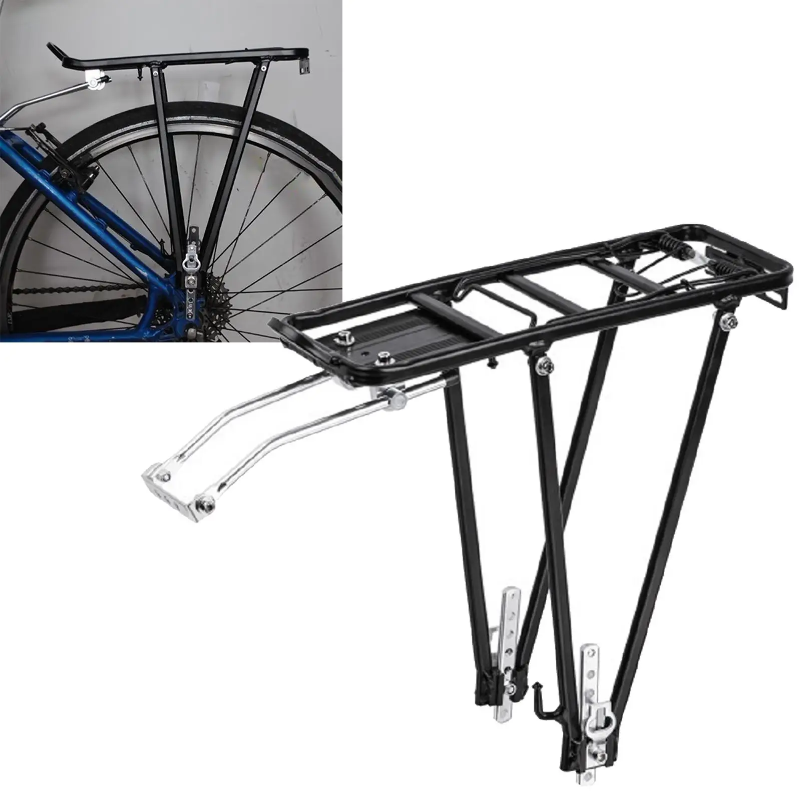 Rear Bike Rack Luggage Carrier Shelf, Multi Purpose Cycle Quick Release Universal Frame Bracket for Bag Holder Stand Black