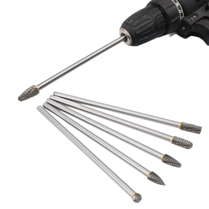 

5 шт., набор твердосплавных заусенцев, 150 мм, двойная зернистая длинная ручка, крыльчатка из сплава, полировальный инструмент для снятия фасок, шлифования, гравировки