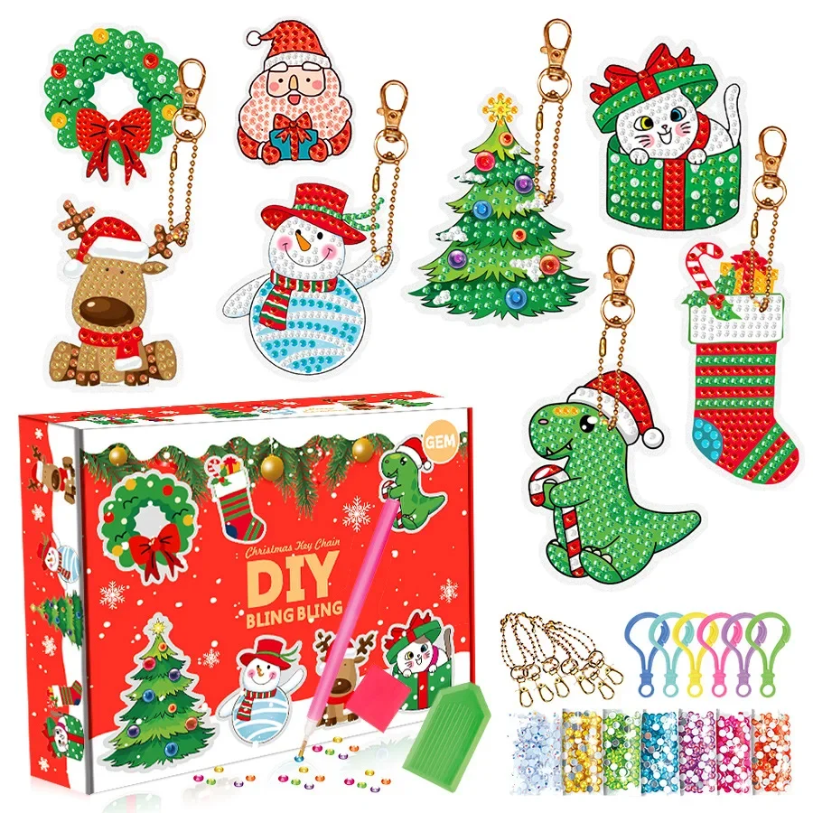 New for Kids Christmas DIY Keychain Pendant DIY Craft Kit Diamond Stickers Blind Box Kids Crafts Christmas Gift Stress Reliever