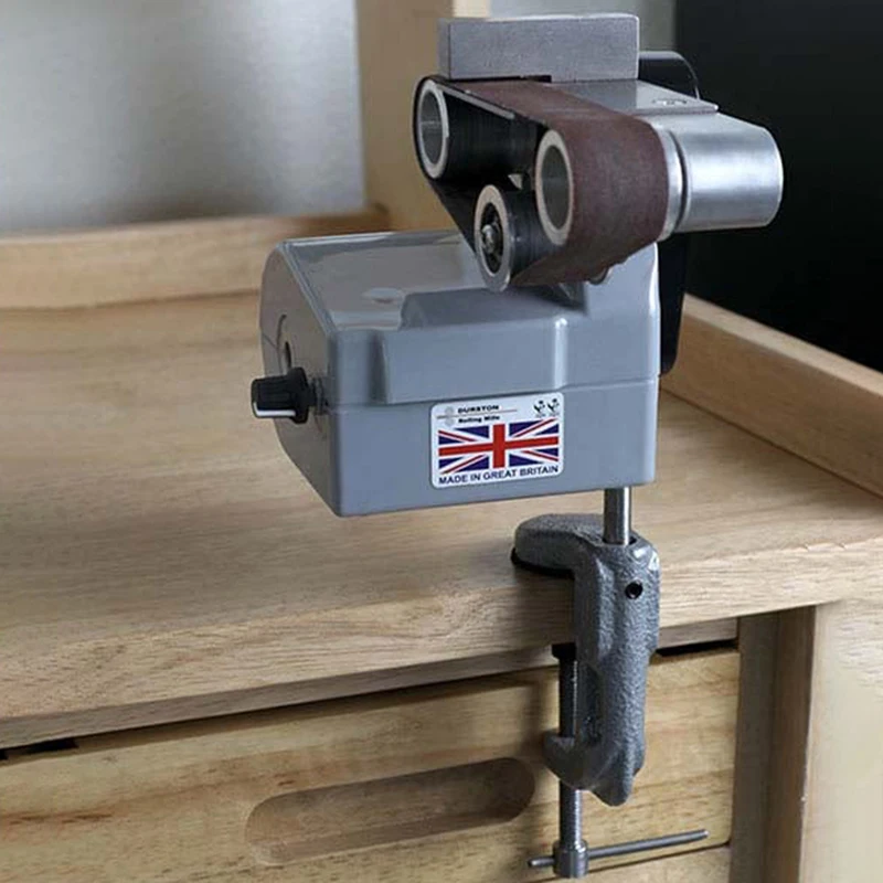 Durston Compact Jeweler Belt Sander 50W Variable Speed, Bench & Free-Stand Mount, Comes with 6 Sanding Belts for Metal Grinding