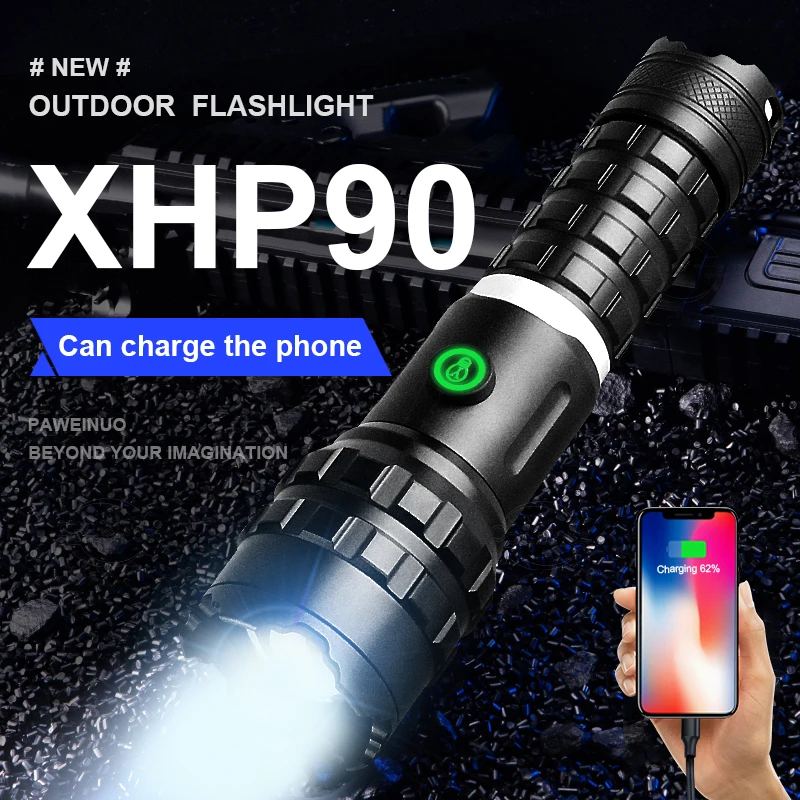 XHP90 High Power LED Flashlight Long Shot 800M Most Powerful Torch Light Zoomable Lamp Rechargeable Light Super Bright Spotlight