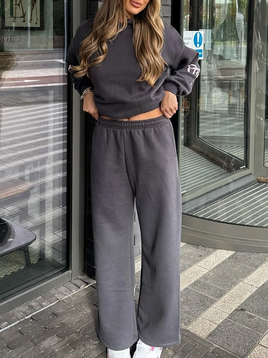 Women Bow Print Sweat Set Two Piece Tracksuit Long Sleeve Oversized Hoodie Wide Leg Sweatpants 2 Piece Outfits