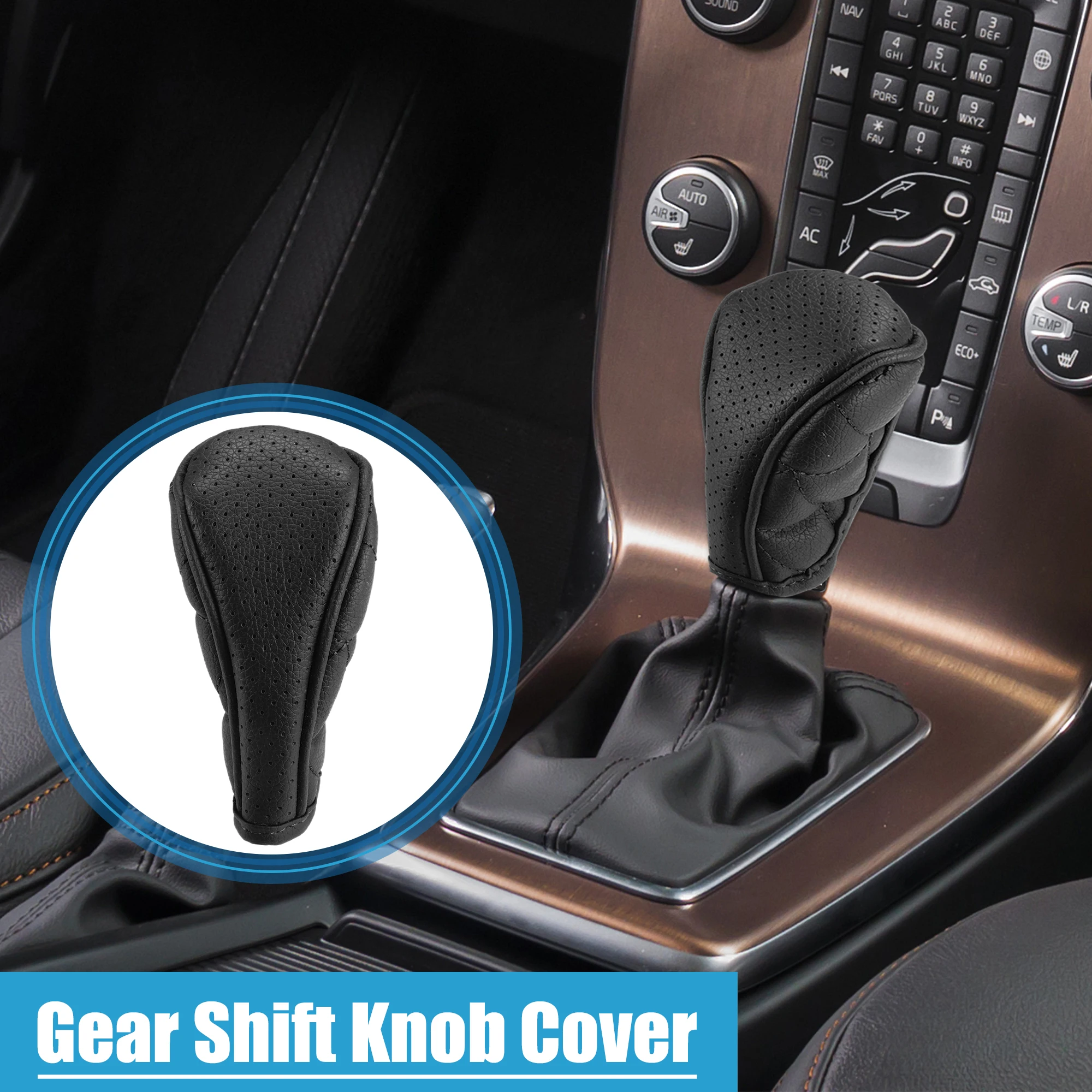 UXCELL Car Shift Knob Cover Universal Vehicle Interior Gear Shift Collars Trim Accessories Zipper Style Decorative Faux Leather