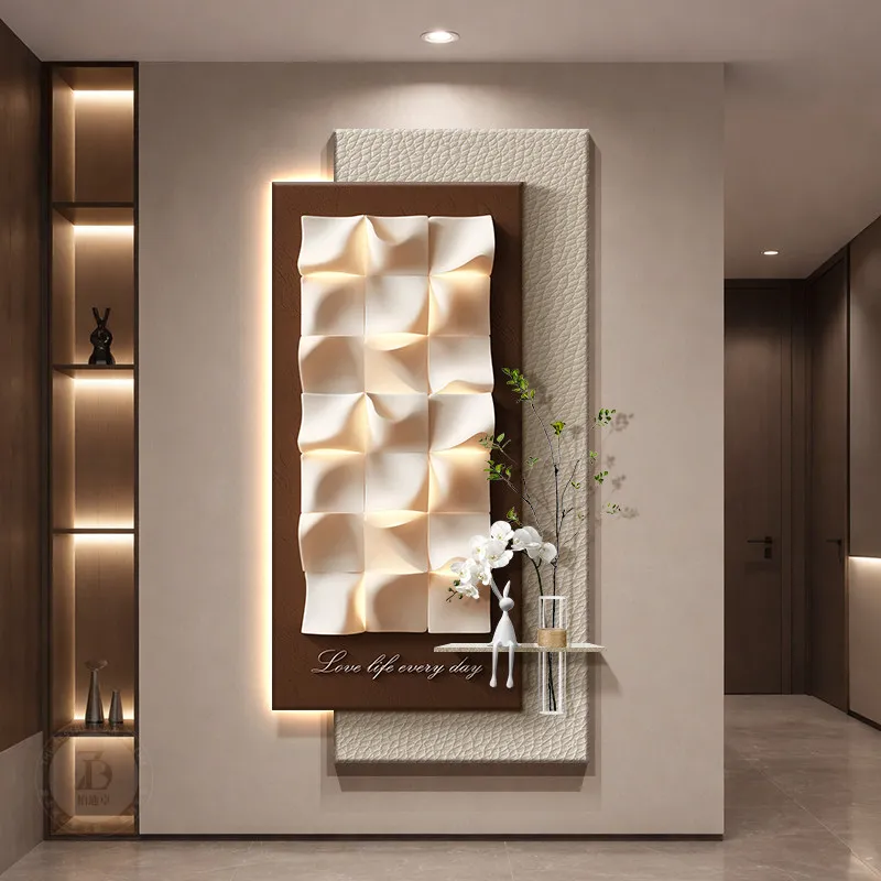 Advanced hydroponic green plant entrance decoration painting, three-dimensional geometric wall lamp painting