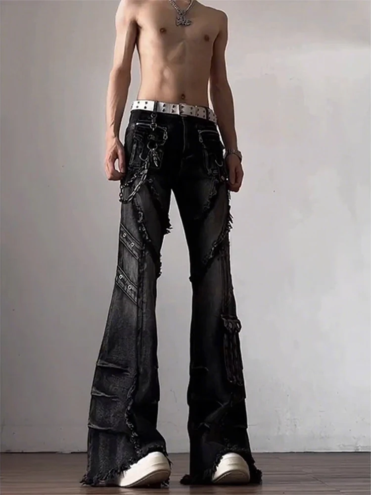 

American Retro Vibe Men's Wide Leg Jeans Straight Cut Workwear Trousers Visual Design Sensation Subculture Casual Jeans