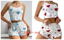 Pajama Sets Women Soft Tank Top Shorts Sleepwear - Blue Red