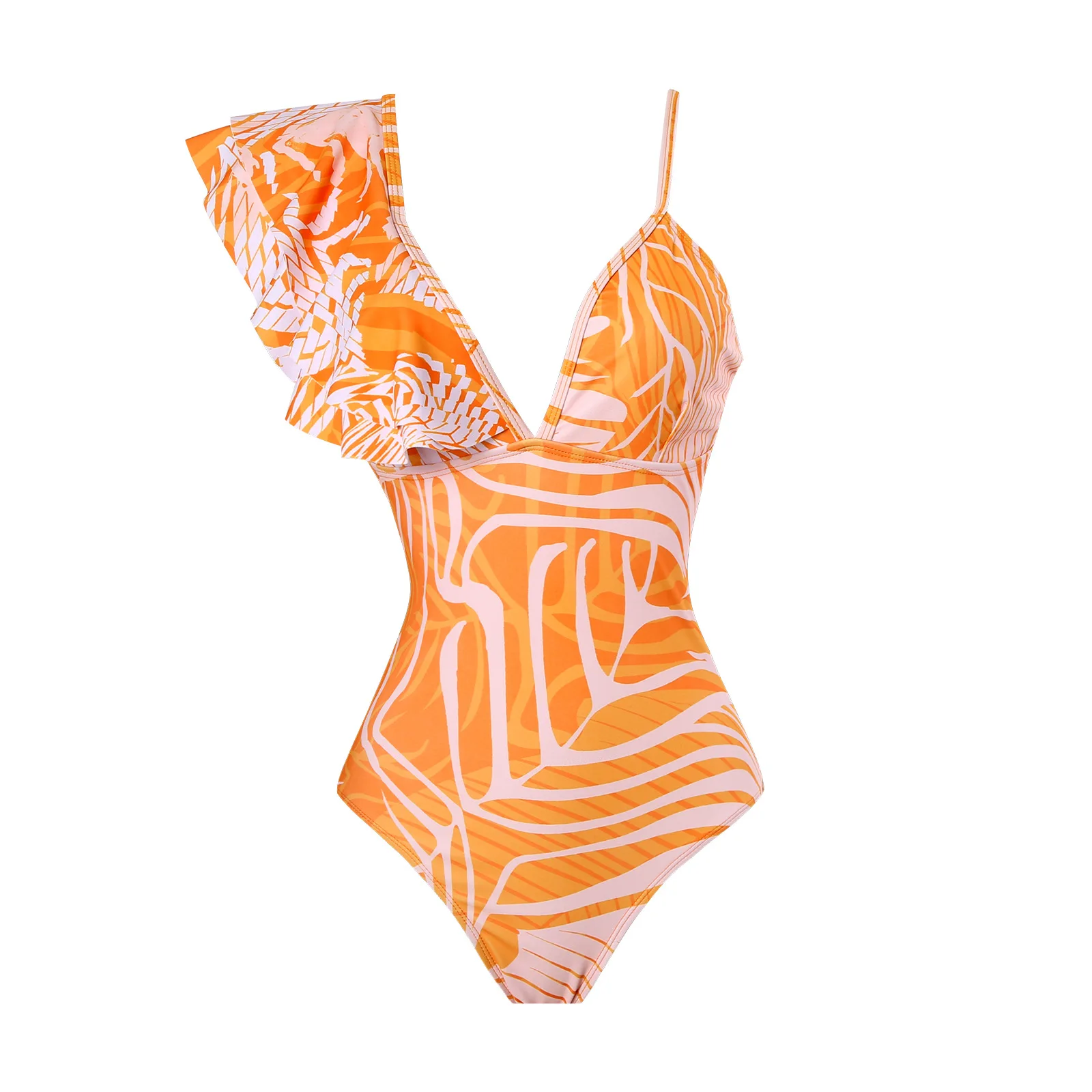 2024 New Sexy One-piece Swimsuit Printed Single Shoulder Swimsuit Chiffon Split Beach Skirt Two-piece Set Monokini Bathing Suit