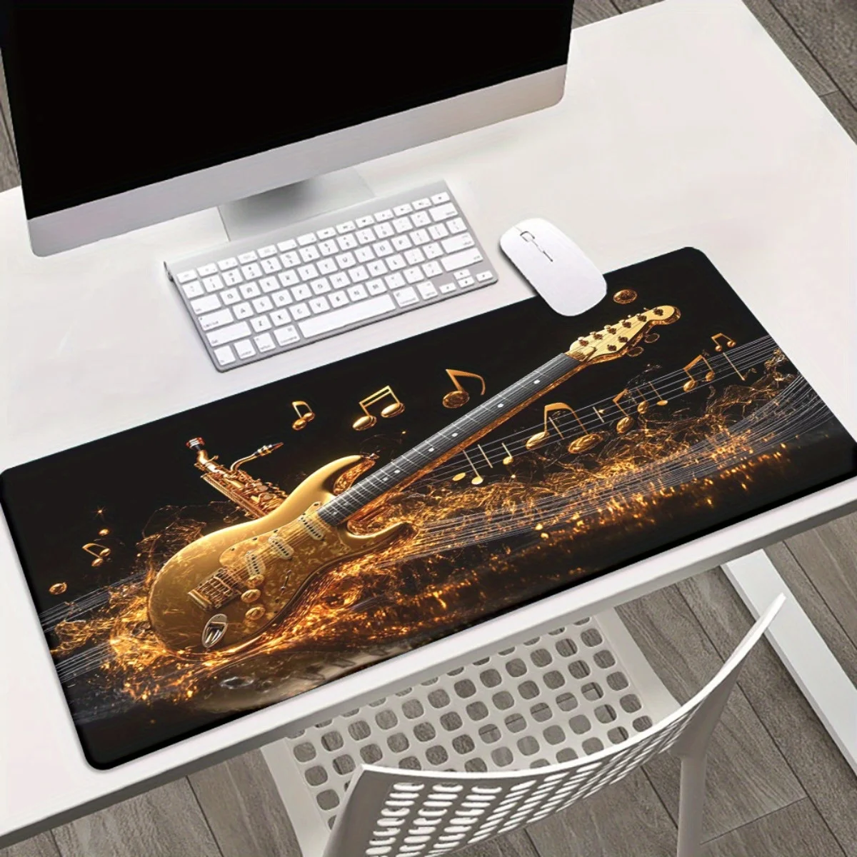 

Guitar and music symbol design mouse pad, anti-slip rubber base, washable for gaming and office use, high-definition printing