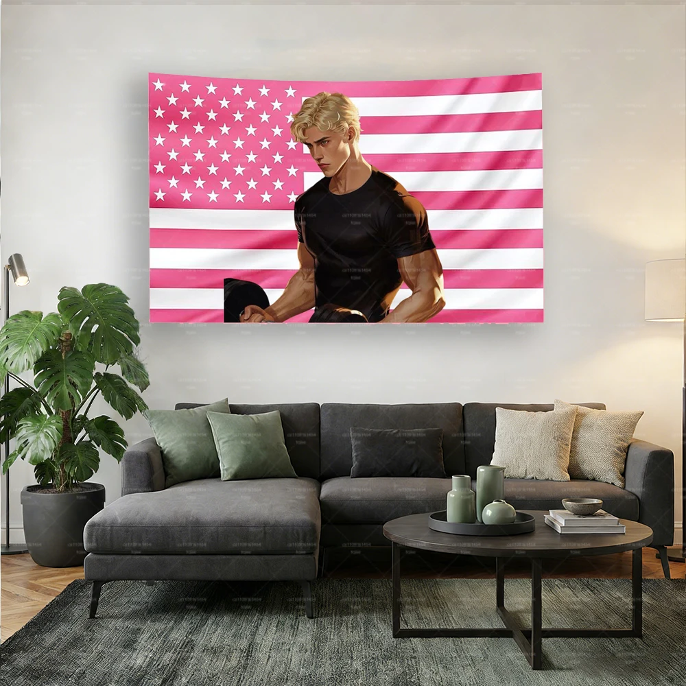 A-Aaron W-Warner Pink USA Flag | S-Shatter Me Fan Art Tapestry | Hot Booktok Bookish Wall Decor