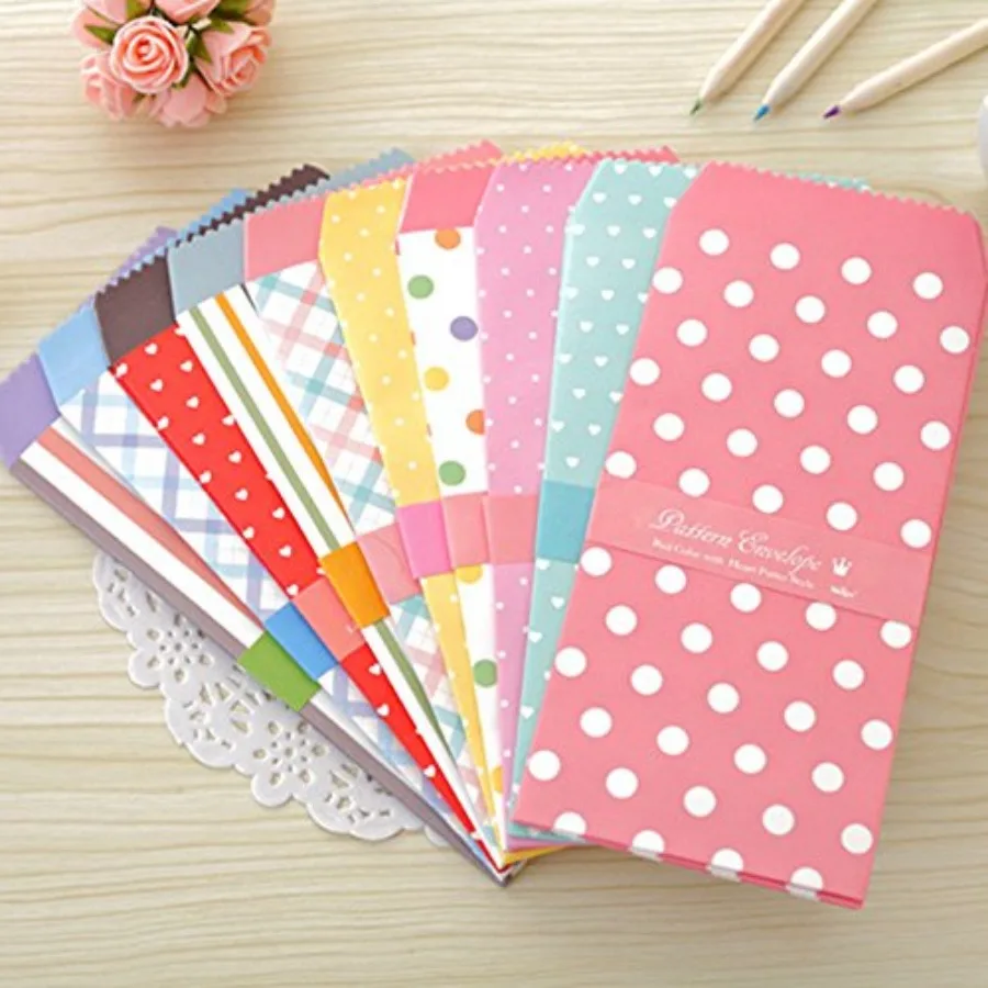 

50 Pack Colored Envelopes 3.35 x 6.89 Inches 10 que Design Cute Coin invitation Gt Card Postcard Colorful Envelopes