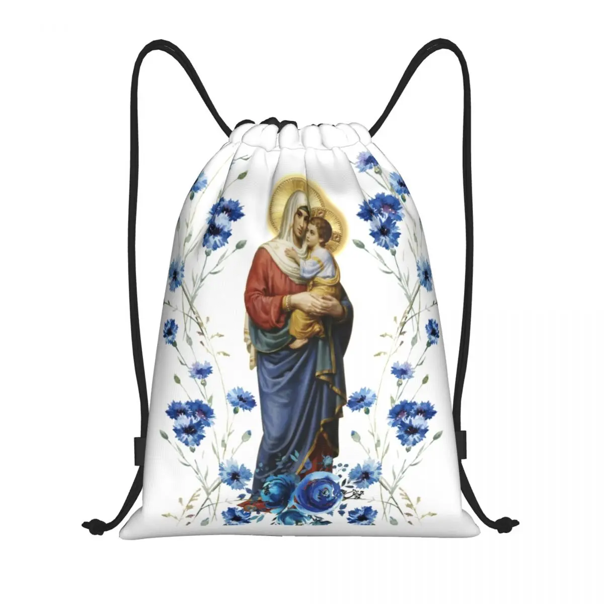 Custom Virgin Mary Drawstring Backpack Women Men Gym Sport Sackpack Foldable Our Lady of Guadalupe Mexico Training Bag Sack