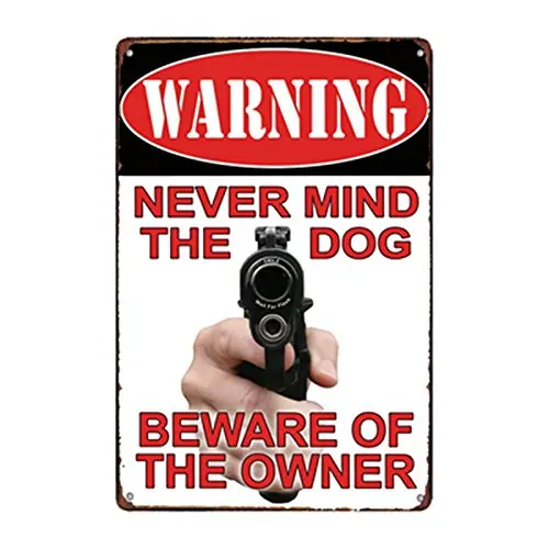 metal tin sign Never Mind The Dog, Beware of The Owner Warning Sign Bar Cafe Garage Wall Decor Retro Vintage 7.87 X 11.8 inch