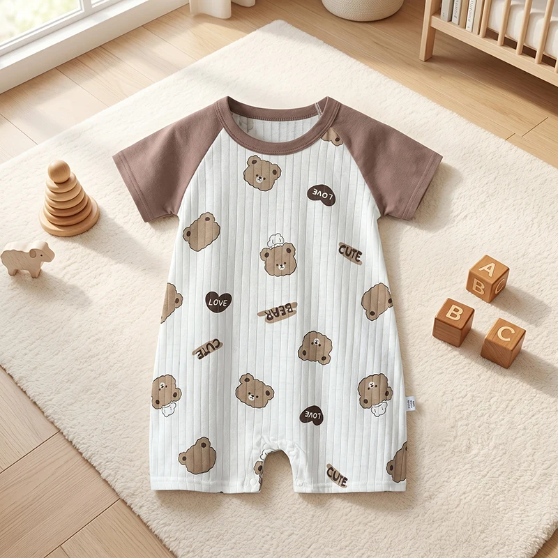 Baby Romper Summer 0-24M Newborn Cotton Short Sleeve Onesie Cartoon Print Infant Jumpsuit Breathable Bodysuit for Boys Girls