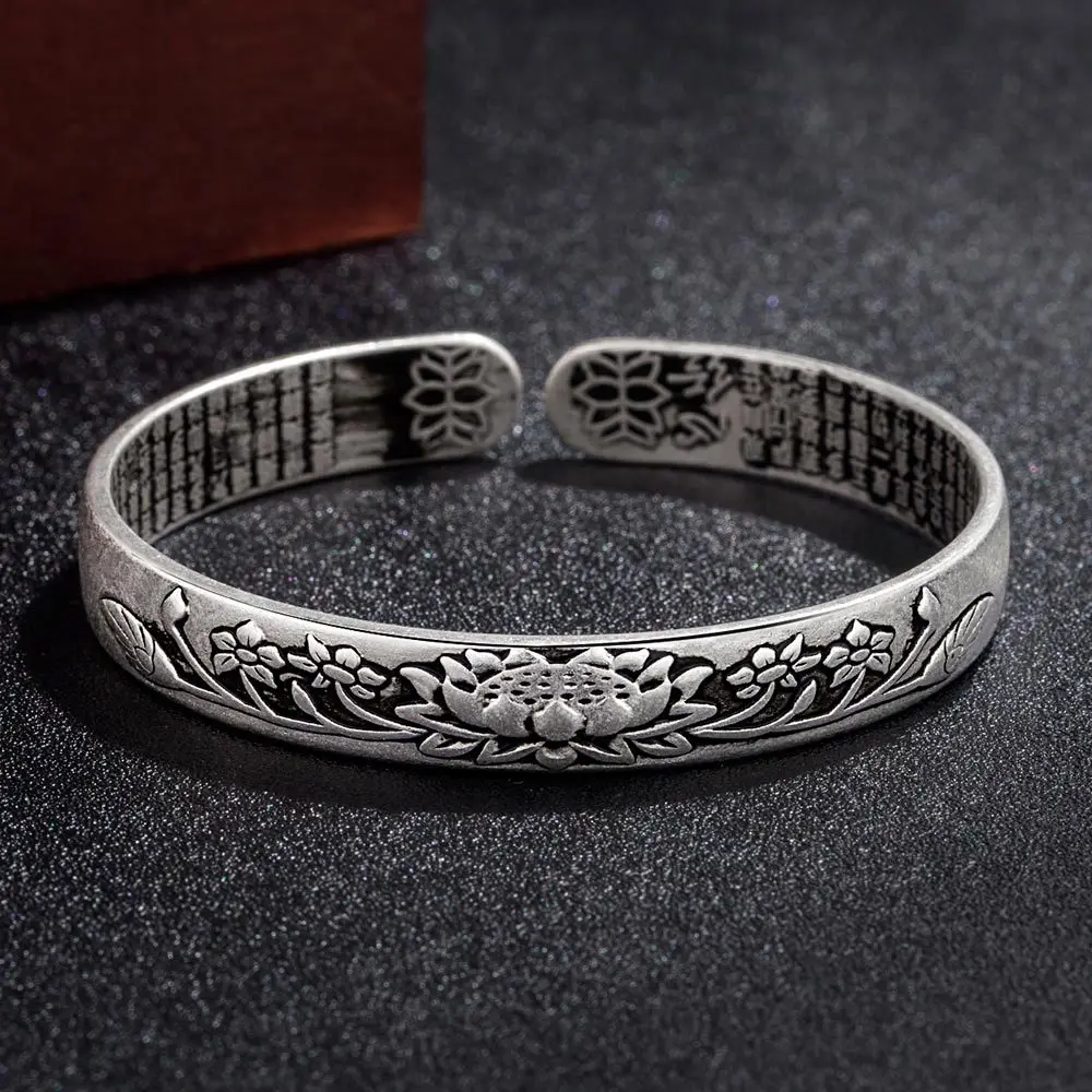 Image of Luxuriöses 925 Sterling Silber Exquisites Lotus Offenes Armband Damen Mode Hochzeit Party Schmuck