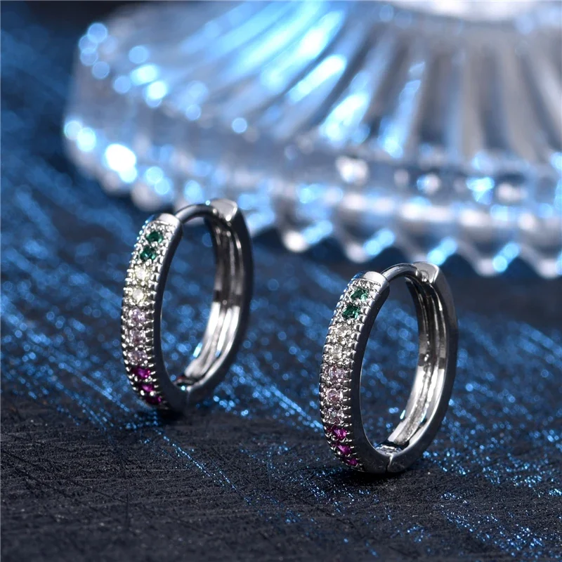 

Simple Colorful Zircon Hoop Earring Jewelry Large Earrings Party Dress Jewelri Ear Buckles Luxury Wedding New Earings for Women