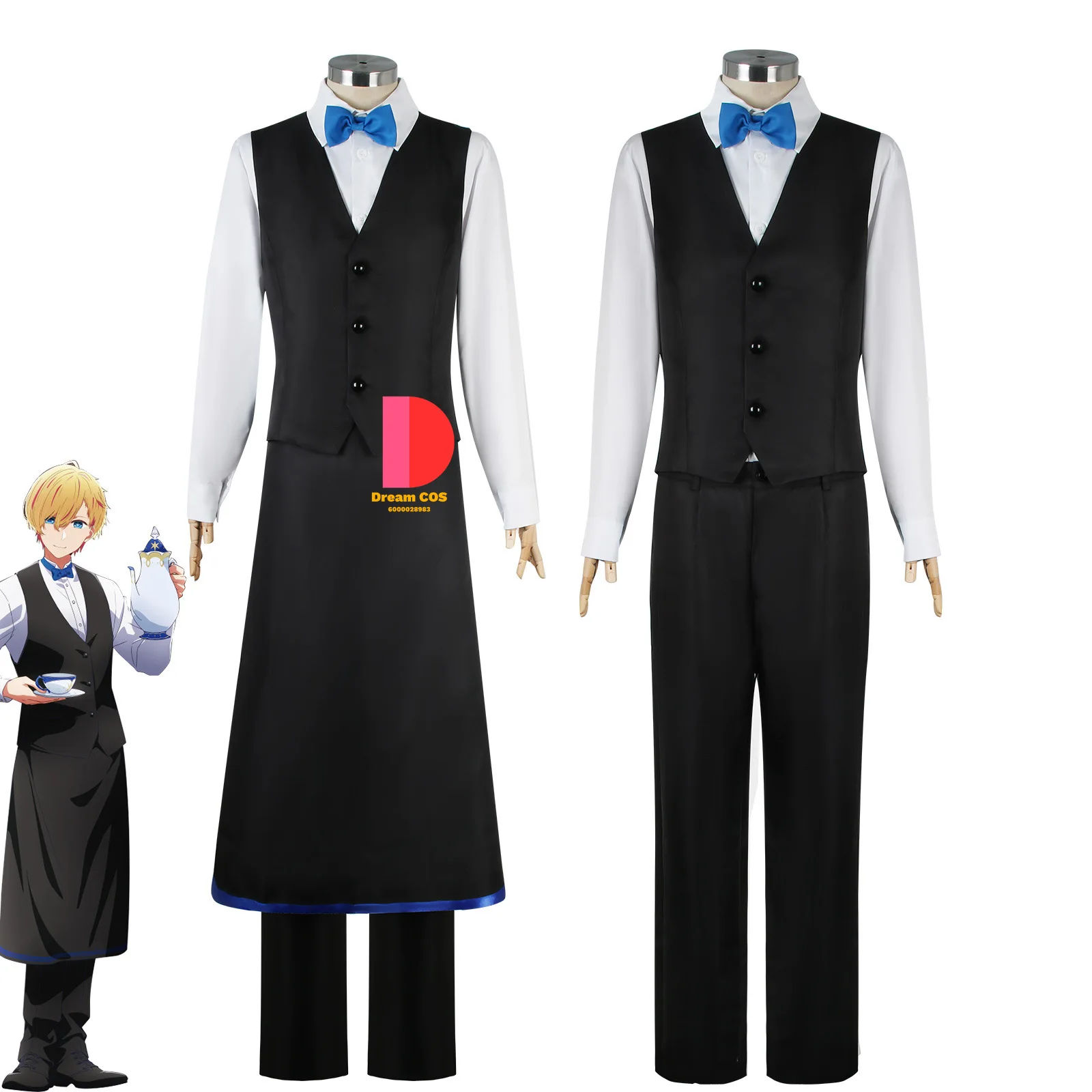 

Anime OSHI NO KO Aqua Cosplay Costume Waiter Uniform Black Wig Apron Shirt Pants Bow Tie Vest Hoshino Akua Halloween Outfit Set