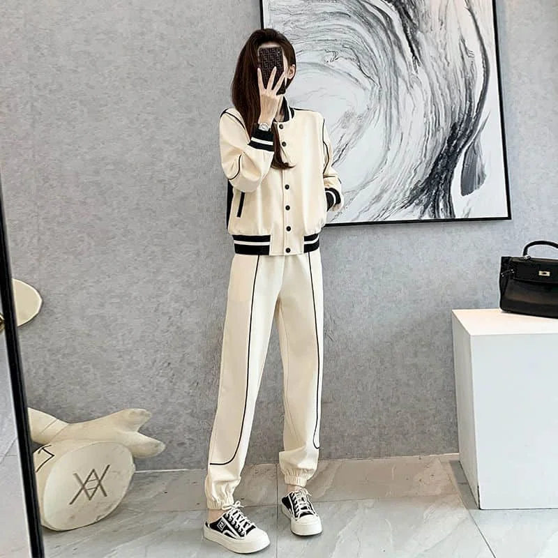 Pants Sets Long Sleeve Jacket Sporty Top Women\'s Tracksuit Sporty New In Matching Sets Two Piece Set for Women Lace-up Legging