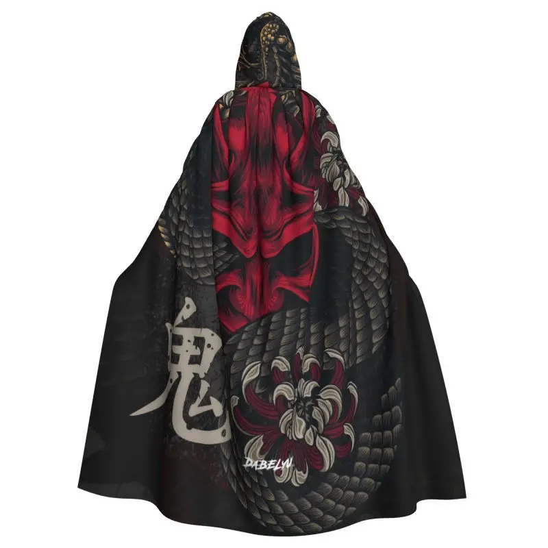 Japanese Art Oni Mask Snake Hooded Cloak Unisex Polyester Hood Cloak Witch Costume Cosplay Cape