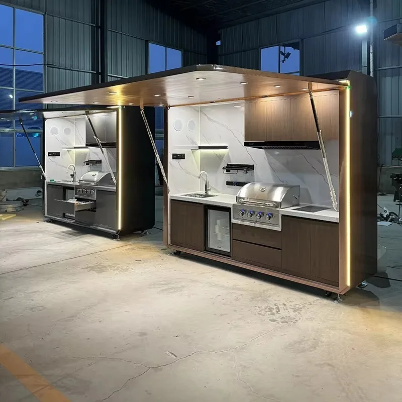 Outdoor BBQ Kitchen 304 Stainless Steel Outdoor Kitchen Can Assemble Freely Sink and Refrigerator Custom