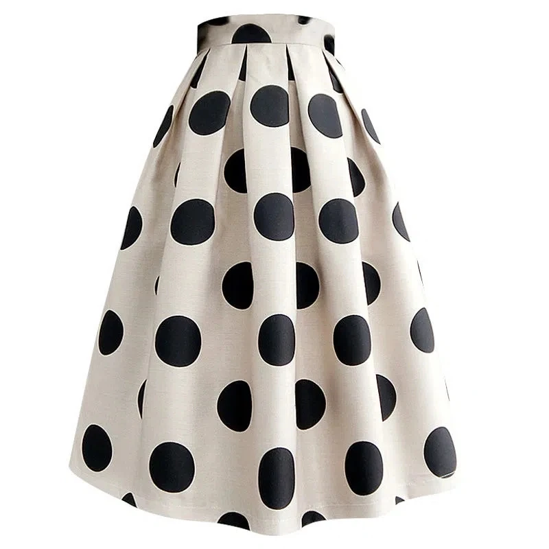 Pocket High-grade Puffy Skirt Womens 2023 Spring New High Waist   Vintage Round Dot Umbrella Skirt saias Longas Faldas Mujer Mod