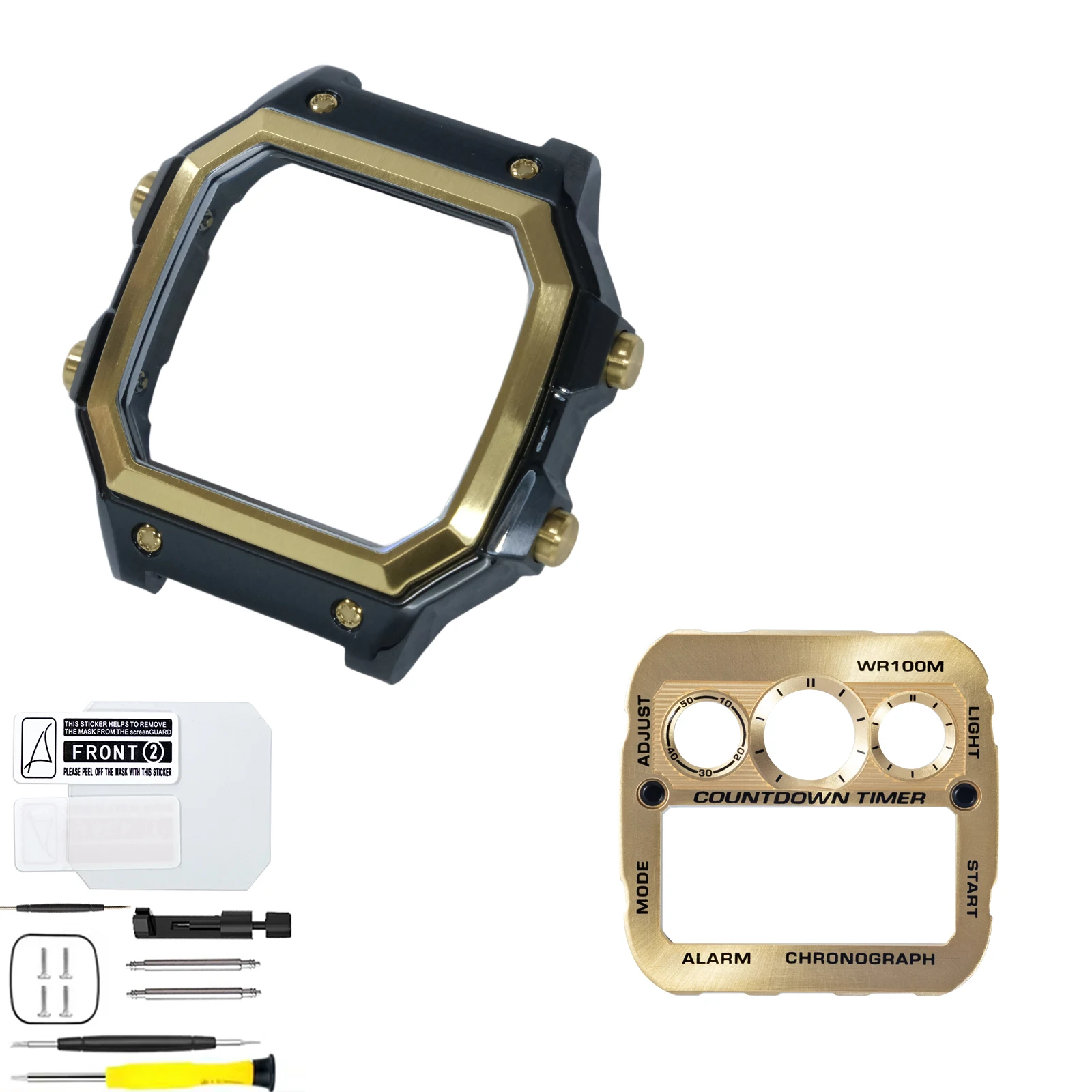 316L SS Gold Bezel Black Case Mod Kit for Casio AE1300, Metal Dial Royale Upgrade Watch Case Faceplate Set Royale Kit view 4